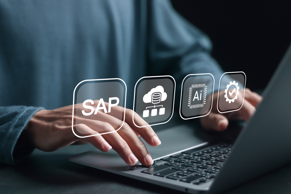 Person,Using,Laptop,With,Sap,Icon,On,Virtual,Screen,For