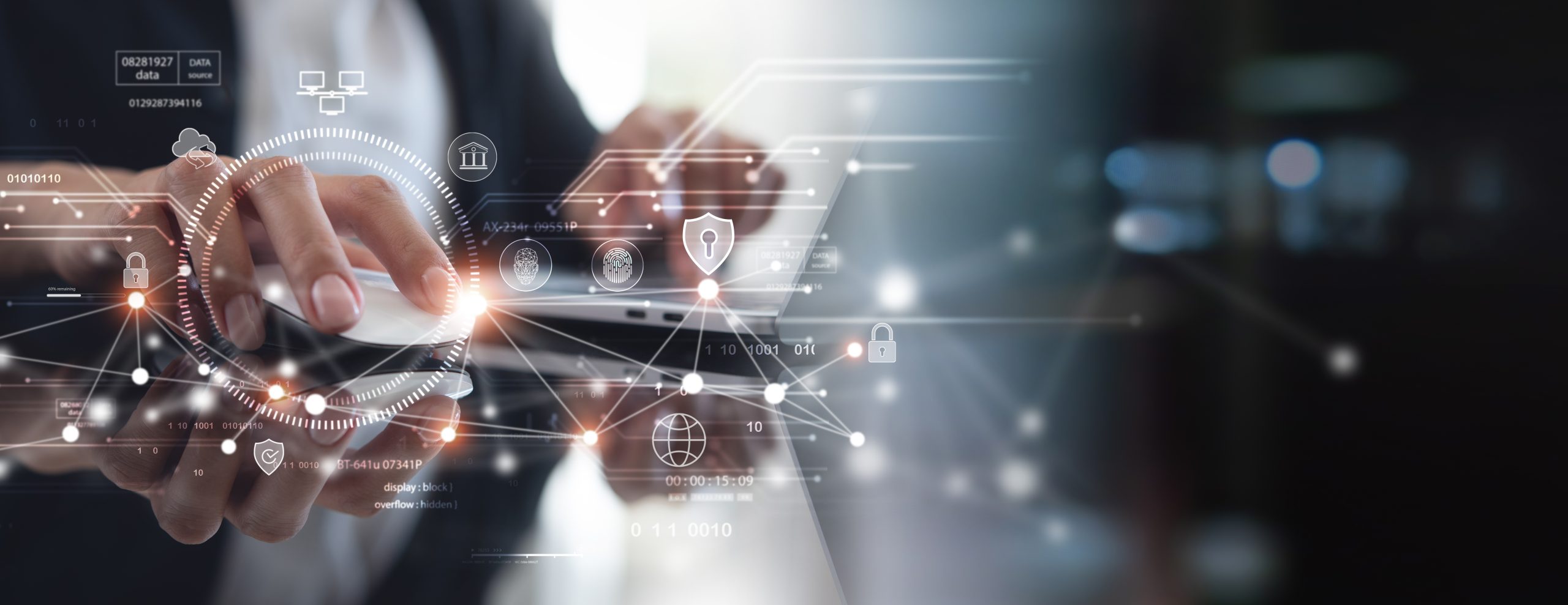 Cyber,Security,Network.,Data,Protection,Concept.,Businessman,Using,Laptop,Computer